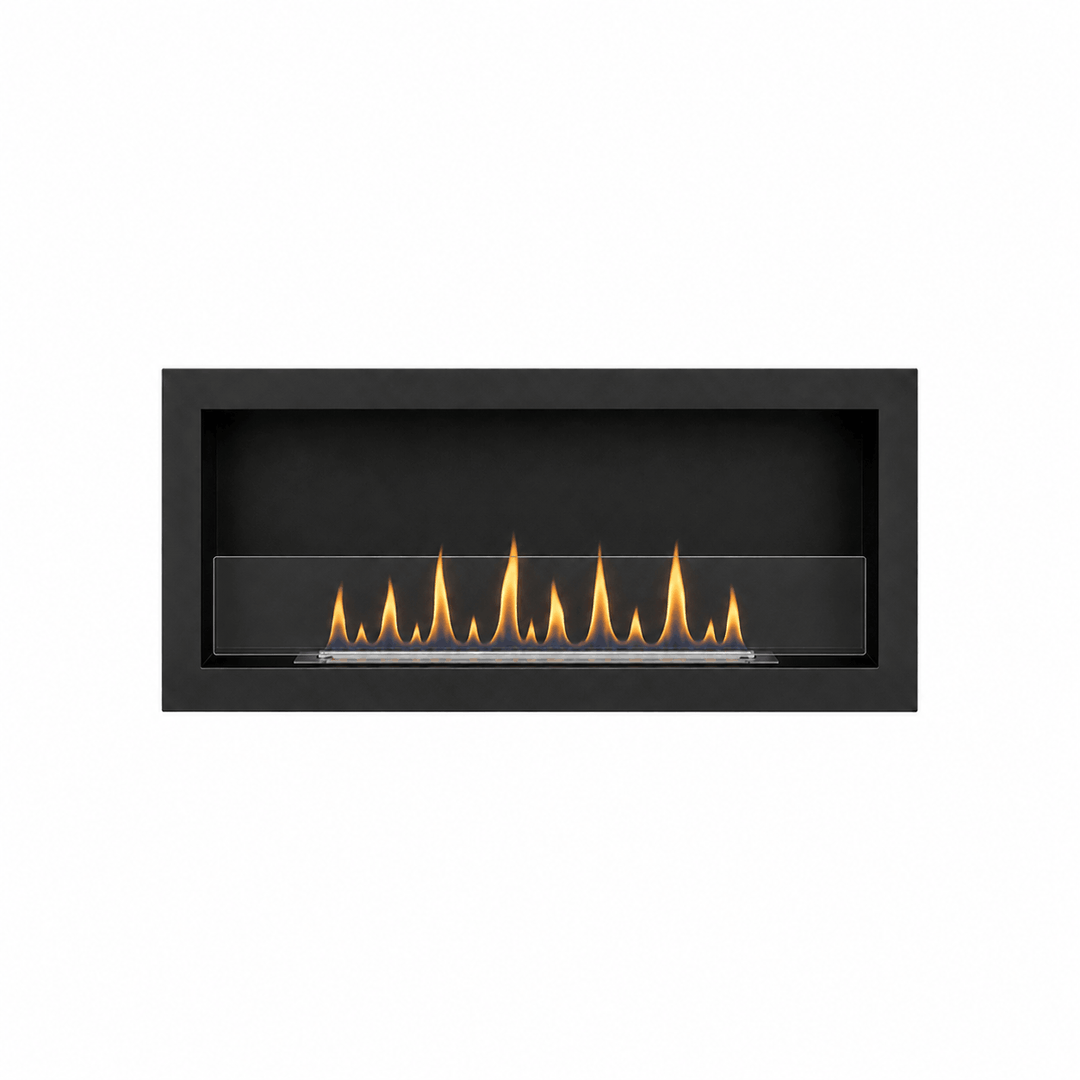 GMT Bioethanol Wandkamin DELUXE in Schwarz mit Glas, frontal
