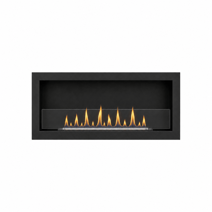 GMT Bioethanol Wandkamin DELUXE in Schwarz mit Glas, frontal