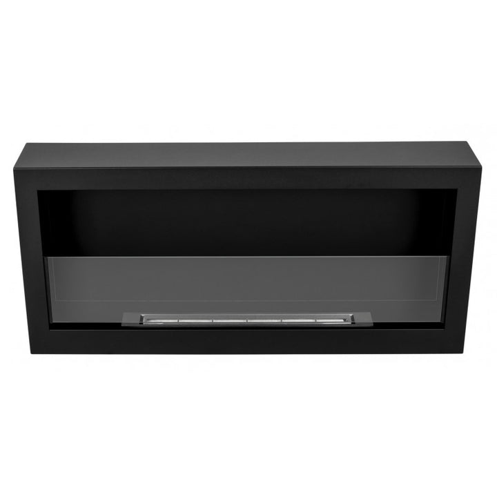 GMT Bioethanol Wandkamin DELUXE in Schwarz mit Glas, frontal