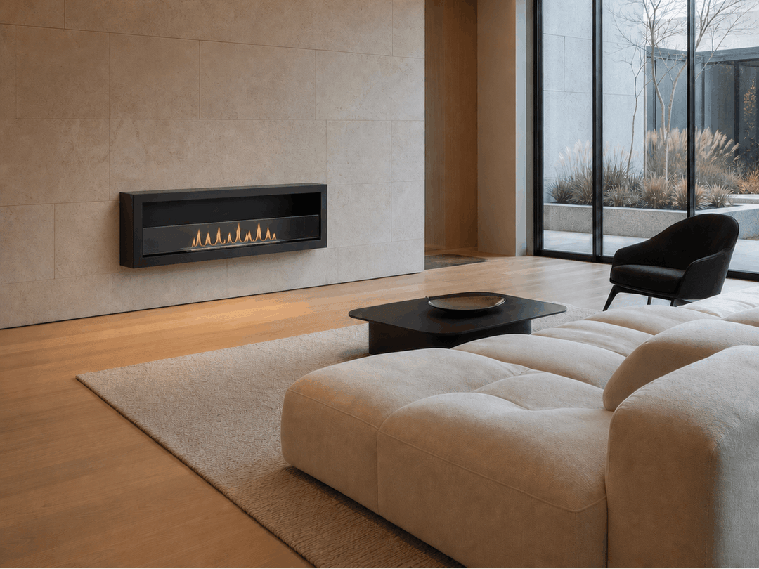 Bioethanol Wandkamin DELUXE Wohnbereich Modern Luxus Schwarz 120cm