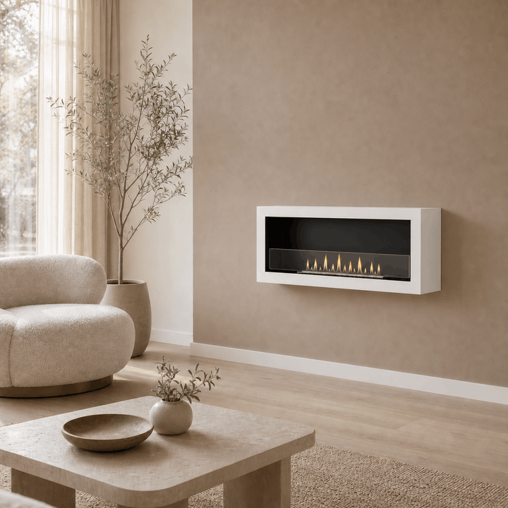 Bioethanol Wandkamin DELUXE Wohnbereich Modern Luxus Wandmontage Weiss 90cm
