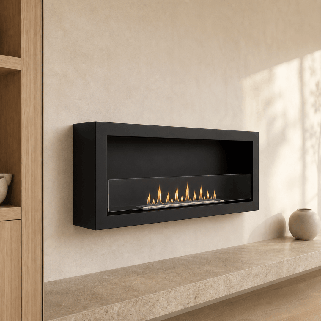 Bioethanol Wandkamin DELUXE Wohnzimmer Modern Luxus Beige Wandmontage Schwarz 90cm