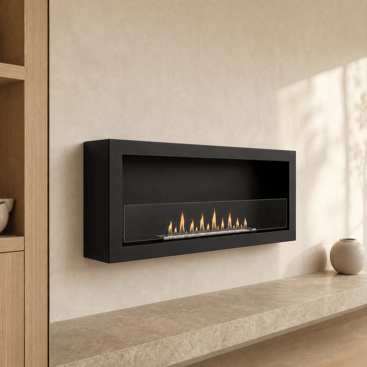 Bioethanol Wandkamin DELUXE Wohnzimmer Modern Luxus Beige Wandmontage Schwarz 90cm