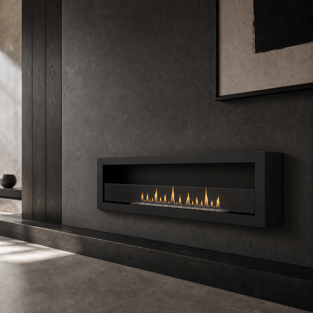 Bioethanol Wandkamin DELUXE Wohnzimmer Modern Luxus Schwarz 120cm
