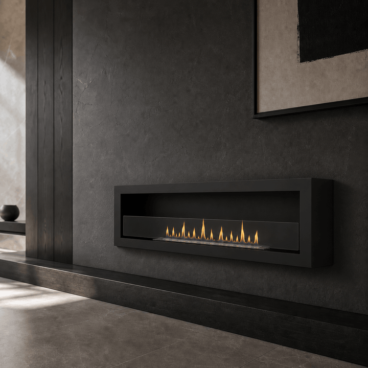 Bioethanol Wandkamin DELUXE Wohnzimmer Modern Luxus Schwarz 120cm
