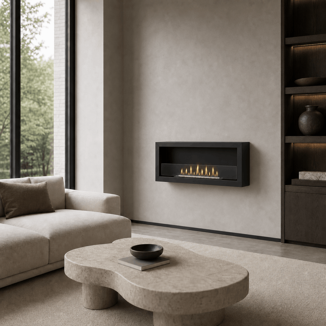 Bioethanol Wandkamin DELUXE Wohnzimmer Modern Luxus Wandmontage Ethanolkamin Schwarz 90cm