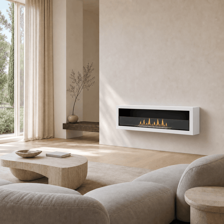 Bioethanol Wandkamin DELUXE Wohnzimmer Modern Luxus Weiss 120cm