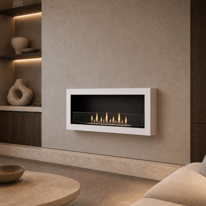 Bioethanol Wandkamin DELUXE Wohnzimmer Modern Luxus Wandmontage Weiss 90cm