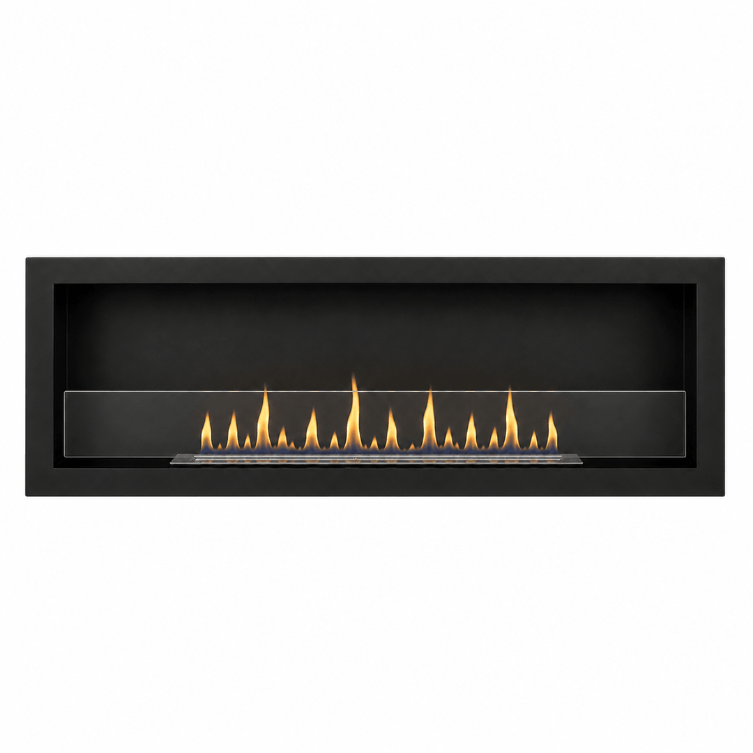 GMT Bioethanol Wandkamin DELUXE XL in Schwarz mit Glas, frontal