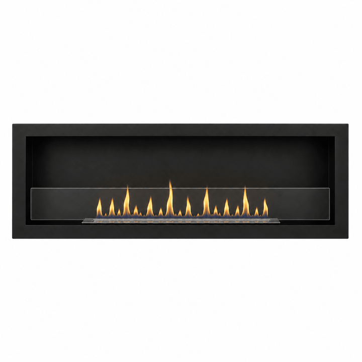 GMT Bioethanol Wandkamin DELUXE XL in Schwarz mit Glas, frontal