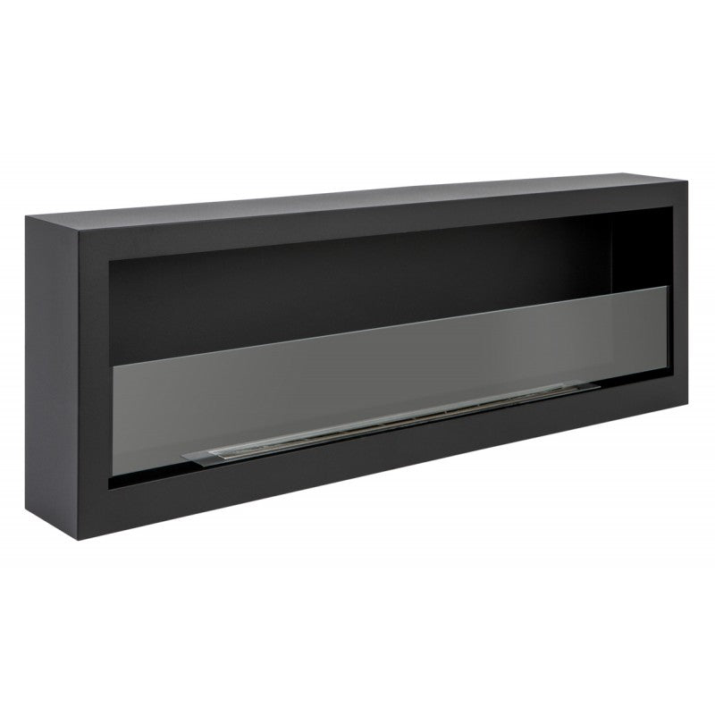 GMT Bioethanol Wandkamin DELUXE XL in Schwarz mit Glas, seitlich