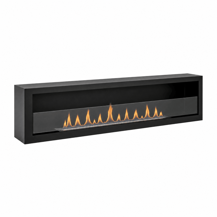 GMT Bioethanol Wandkamin DELUXE XL in Schwarz mit Glas, seitlich