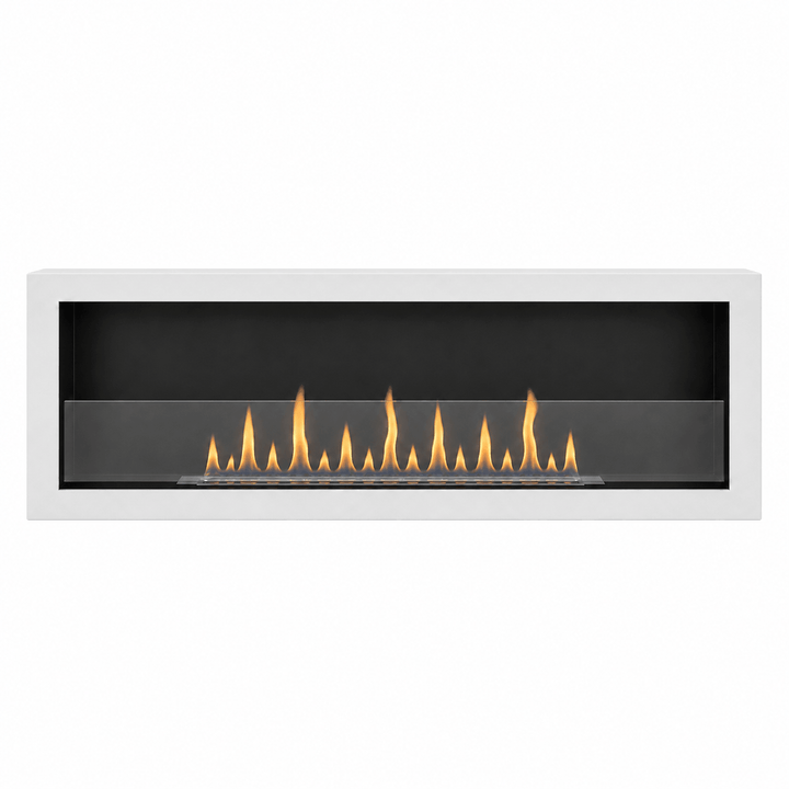 GMT Bioethanol Wandkamin DELUXE XL in Weiß mit Glas, frontal