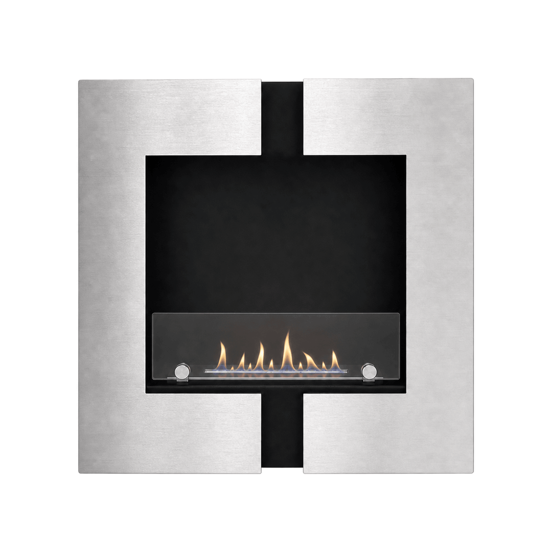 WIKAO Bioethanol Wandkamin und Einbaukamin DUO RVS in Edelstahloptik mit Glas, frontal