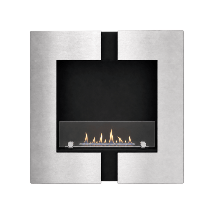 WIKAO Bioethanol Wandkamin und Einbaukamin DUO RVS in Edelstahloptik mit Glas, frontal