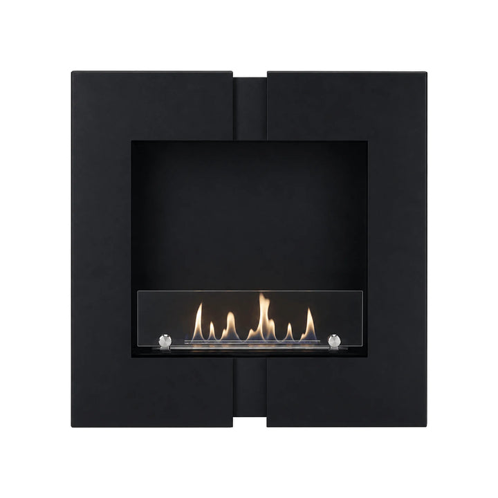 WIKAO Bioethanol Wandkamin und Einbaukamin DUO in Schwarz mit Glas, frontal