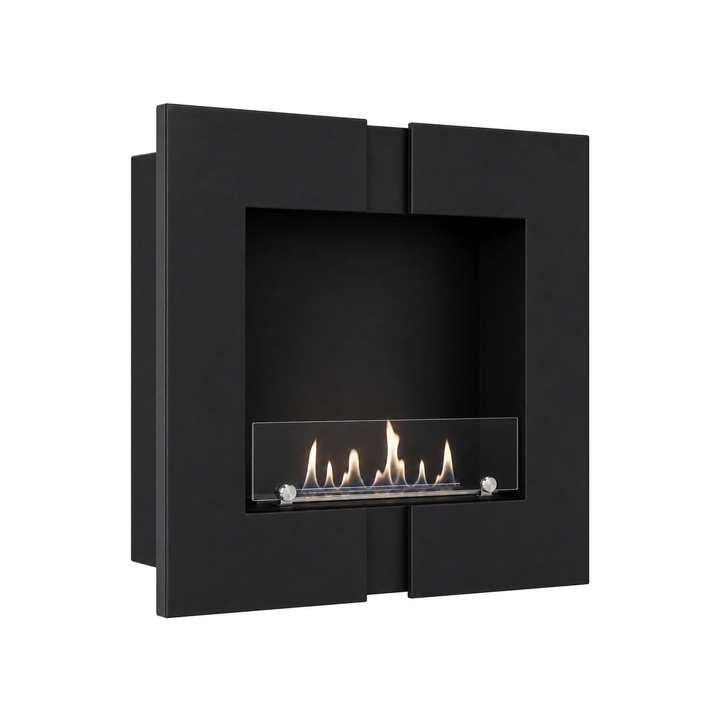 WIKAO Bioethanol Wandkamin und Einbaukamin DUO in Schwarz mit Glas, seitlich