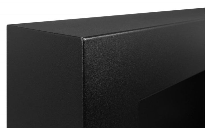 GMT Bioethanol Wandkamin FILO in Schwarz mit Glas, Detail der matten Stahloberfläche