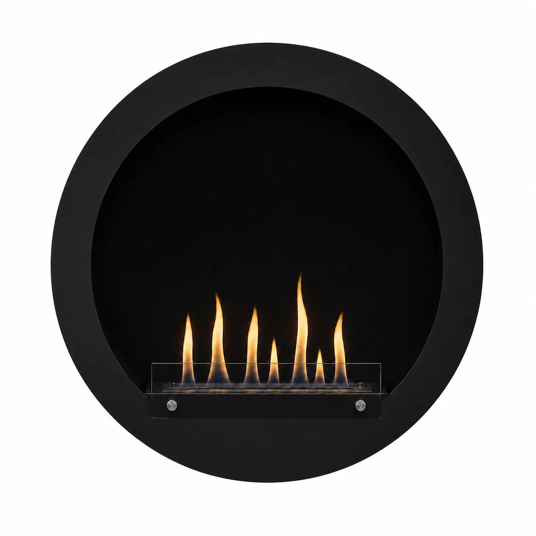 WIKAO Bioethanol Wandkamin HUBLO XL in Schwarz mit Glas, frontal