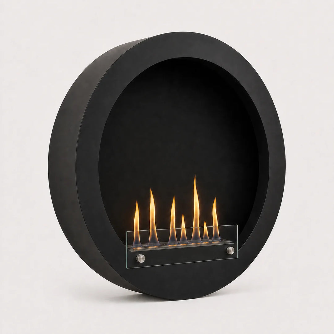 WIKAO Bioethanol Wandkamin HUBLO XL in Schwarz mit Glas, seitlich