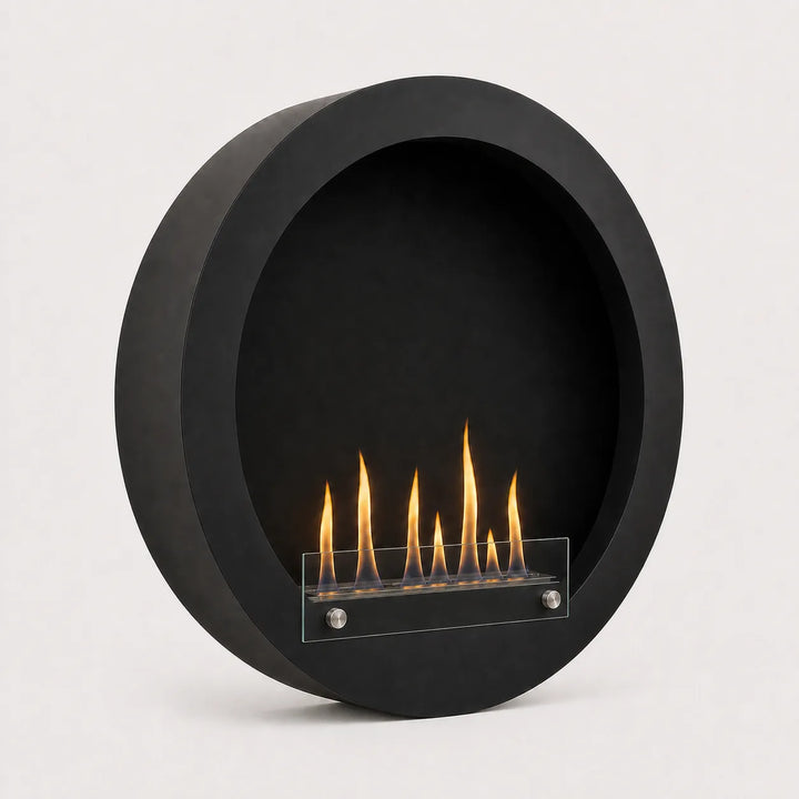 WIKAO Bioethanol Wandkamin HUBLO XL in Schwarz mit Glas, seitlich