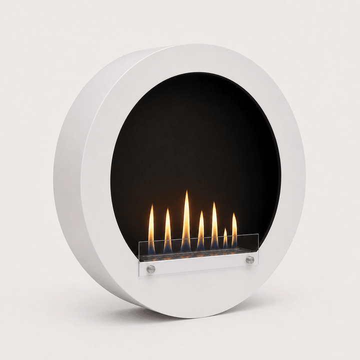 WIKAO Bioethanol Wandkamin HUBLO XL in Weiß mit Glas, seitlich