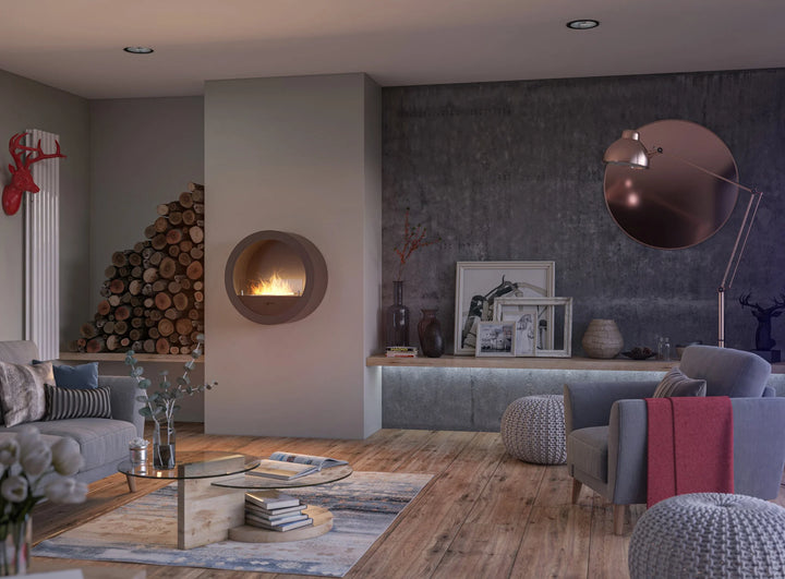Bioethanol Wandkamin INCYRCLE InFire Bio Ethanol Kamin Wandmontage Wand Biokamin Rund Schwarz Wohnzimmer Modern