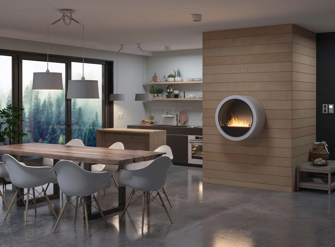 Bioethanol Wandkamin INCYRCLE InFire Bio Ethanol Kamin Wandmontage Wand Biokamin Rund Weiss Wohnzimmer Modern Nordisch