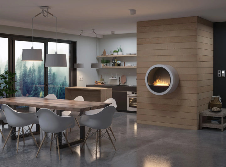 Bioethanol Wandkamin INCYRCLE InFire Bio Ethanol Kamin Wandmontage Wand Biokamin Rund Weiss Wohnzimmer Modern Nordisch