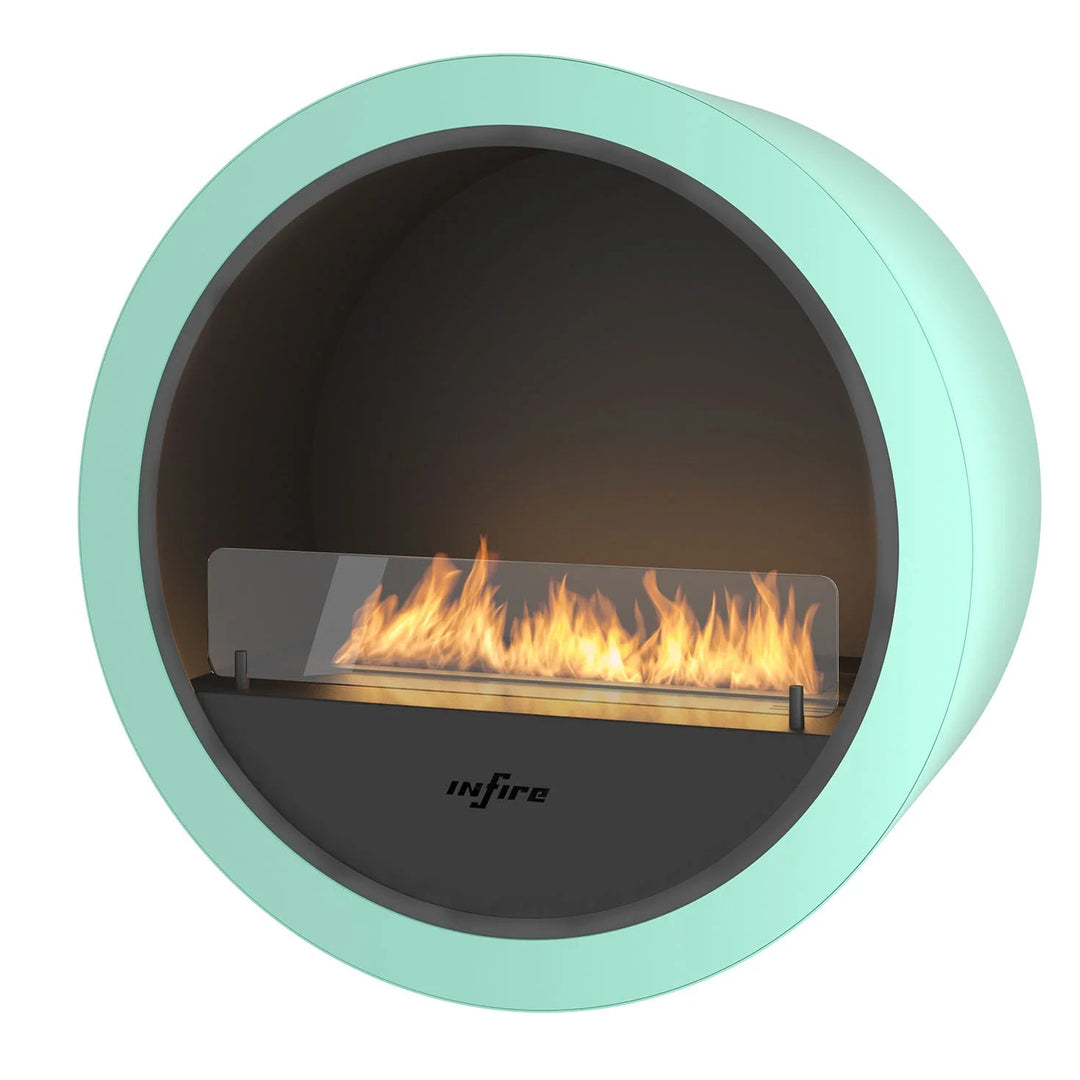 Bioethanol Wandkamin INCYRCLE Minze von InFire Bio Ethanol Wandofen Wandmontage Rund mit Glas RAL Farbe