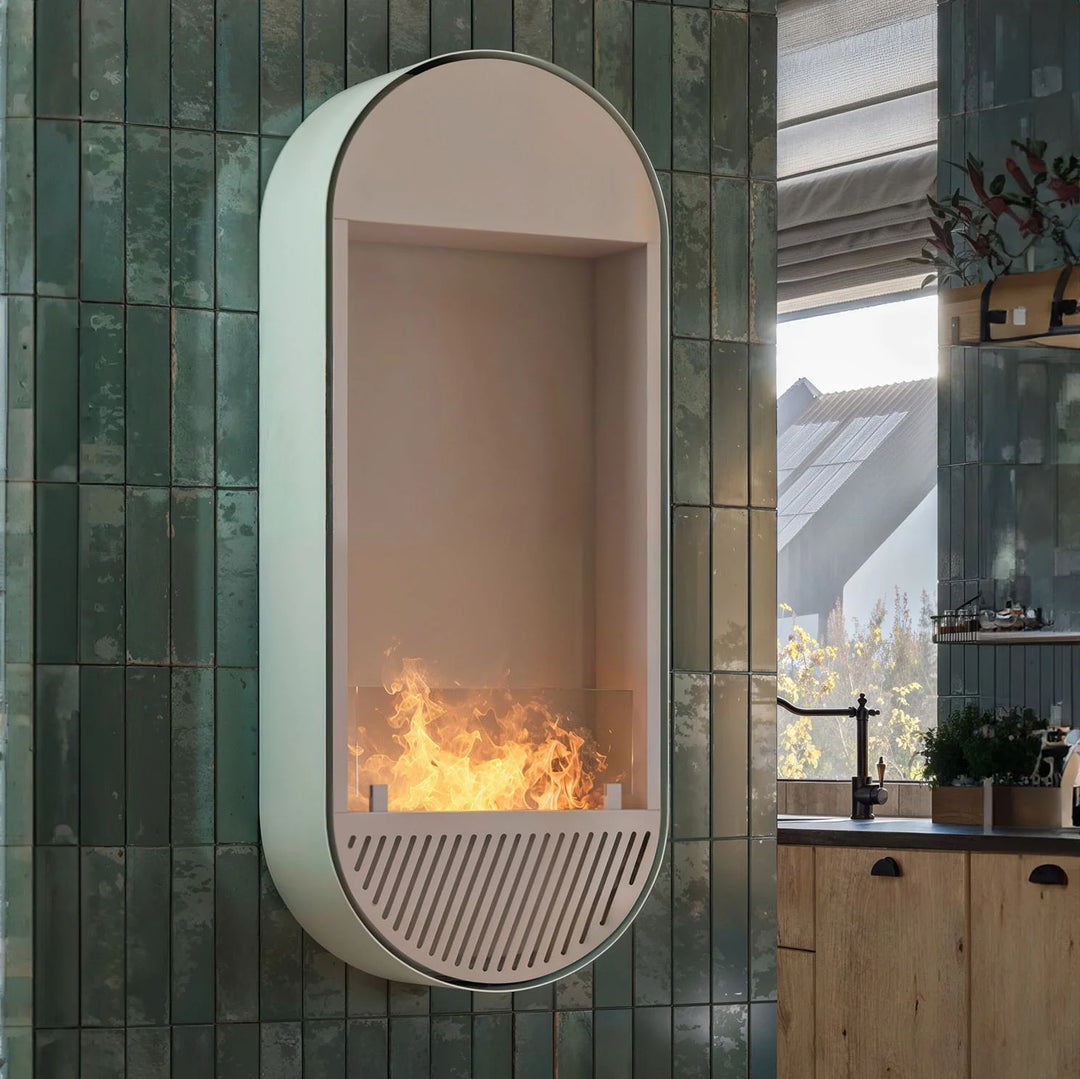 Bioethanol Wandkamin INCYRCLE SLIM Vertikal Weiss InFire SlimFire Bio Ethanol Wand Kamin Ofen Wandmontage Biokamin mit Glas Wohnzimmer