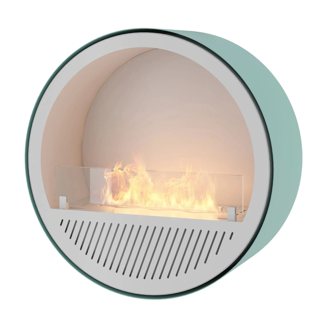InFire Bioethanol Wandkamin INCYRCLE SLIM in Weiß/Minze mit Glas, seitlich