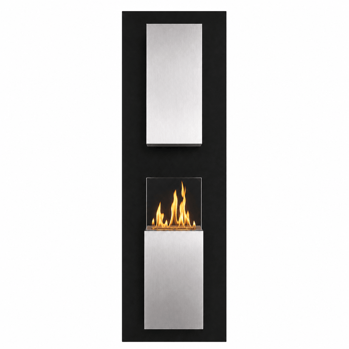 Bioethanol Wandkamin KAPTUR in Schwarz mit Glas und Flammen - Frontansicht