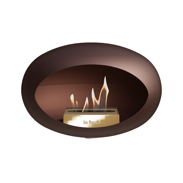 Bioethanol Wandkamin Le Feu DOME WALL Mokka - Wandhalterung Weiß - Brenner Roségold