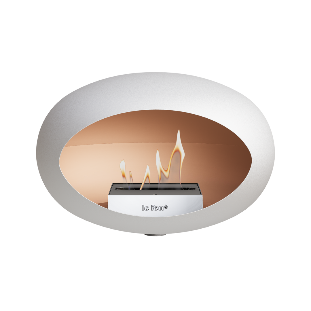 Bioethanol Wandkamin Le Feu DOME WALL Weiß - Wandhalterung Nickel - Brenner Edelstahl