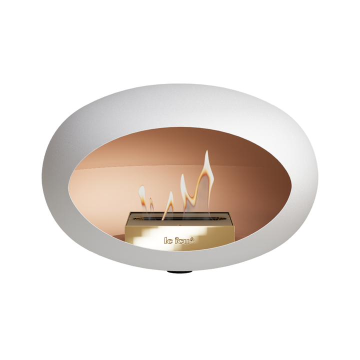 Bioethanol Wandkamin Le Feu DOME WALL Weiß - Wandhalterung Schwarz - Brenner Roségold
