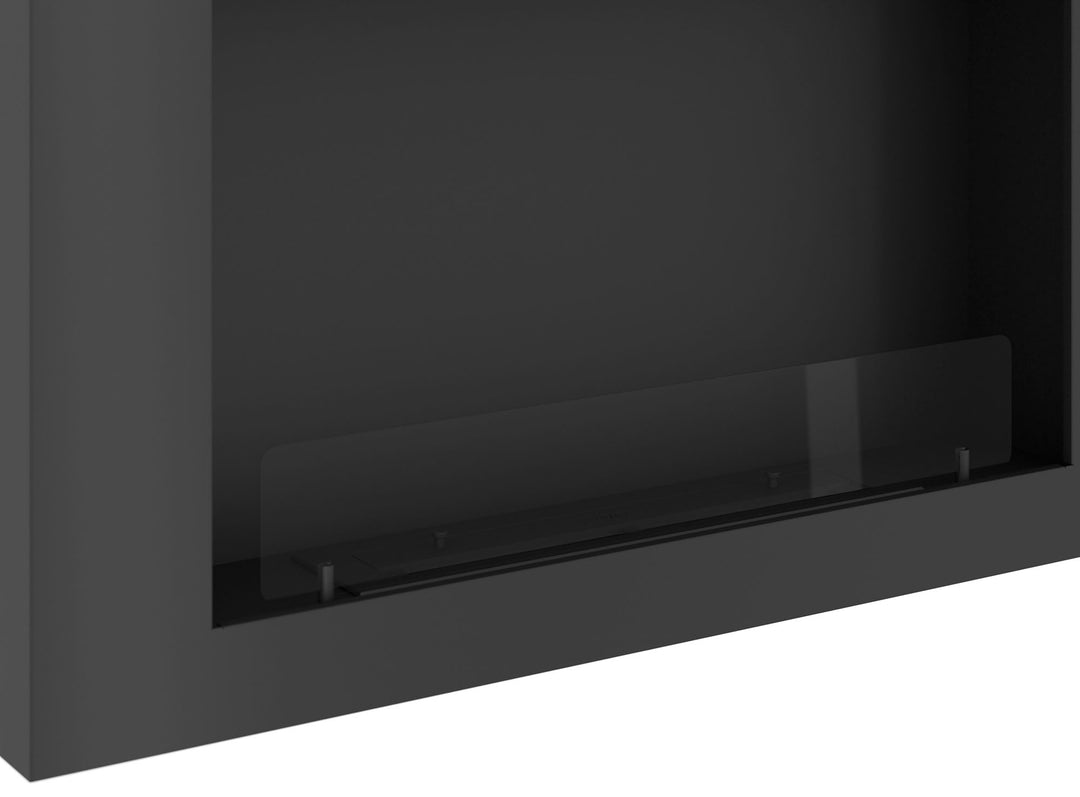 Bioethanol Wandkamin-murall-1000-infire-schwarz-wandmontage-nahaufnahme-glas-stahl-brenner