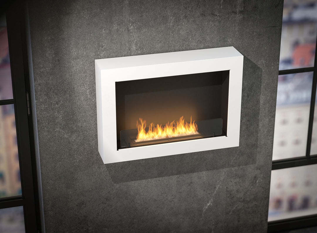 Bioethanol Wandkamin-murall-800-infire-weiss-nahaufnahme-wand-wohnzimmer-modern-wandmontage