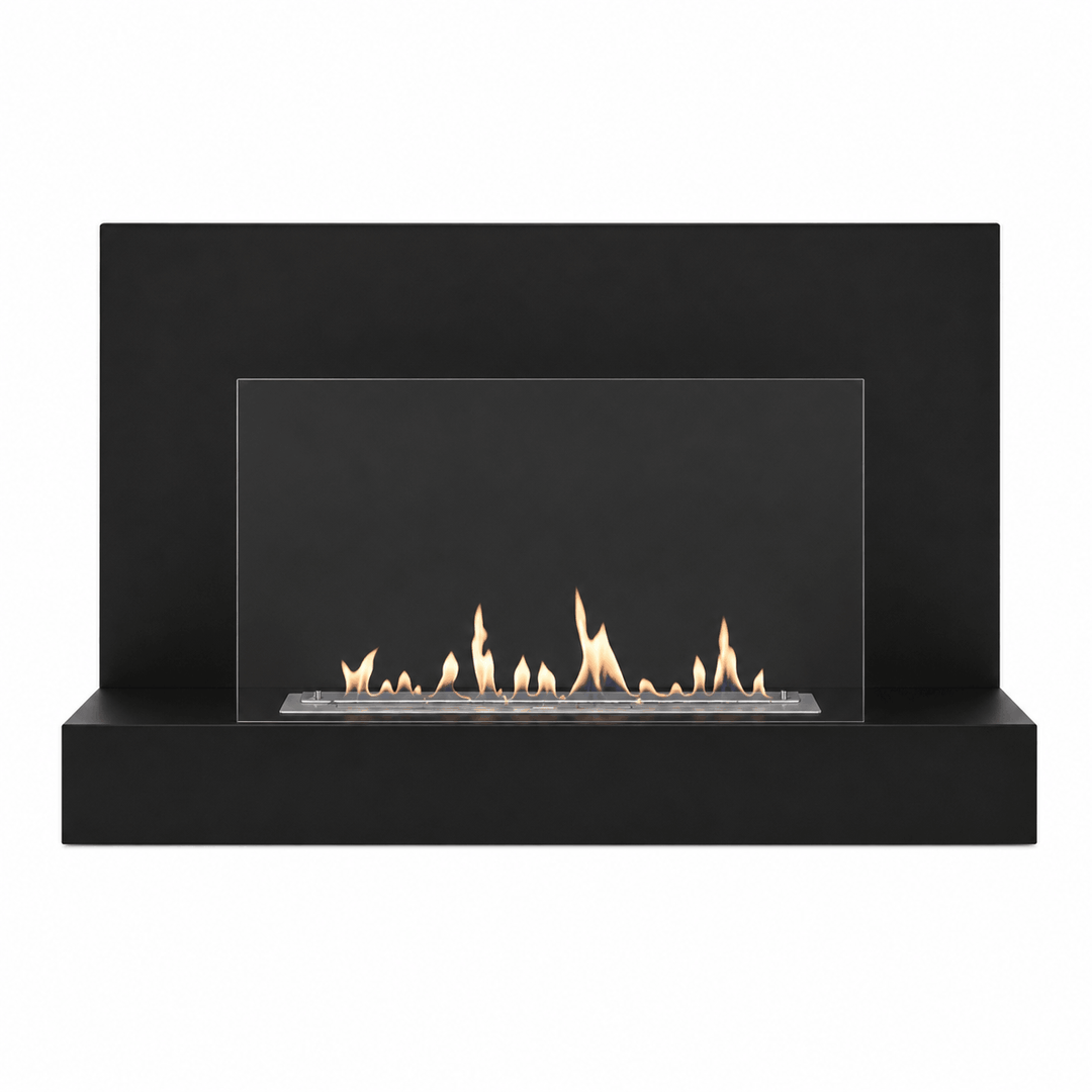 WIKAO Bioethanol Wandkamin OSLO in Schwarz mit Glas, frontal