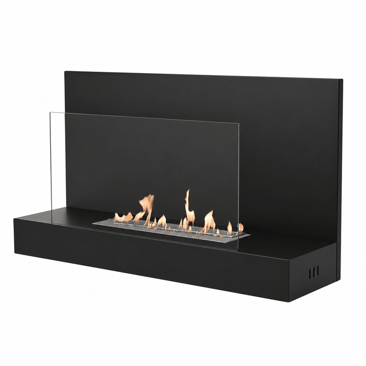 WIKAO Bioethanol Wandkamin OSLO in Schwarz mit Glas, seitlich