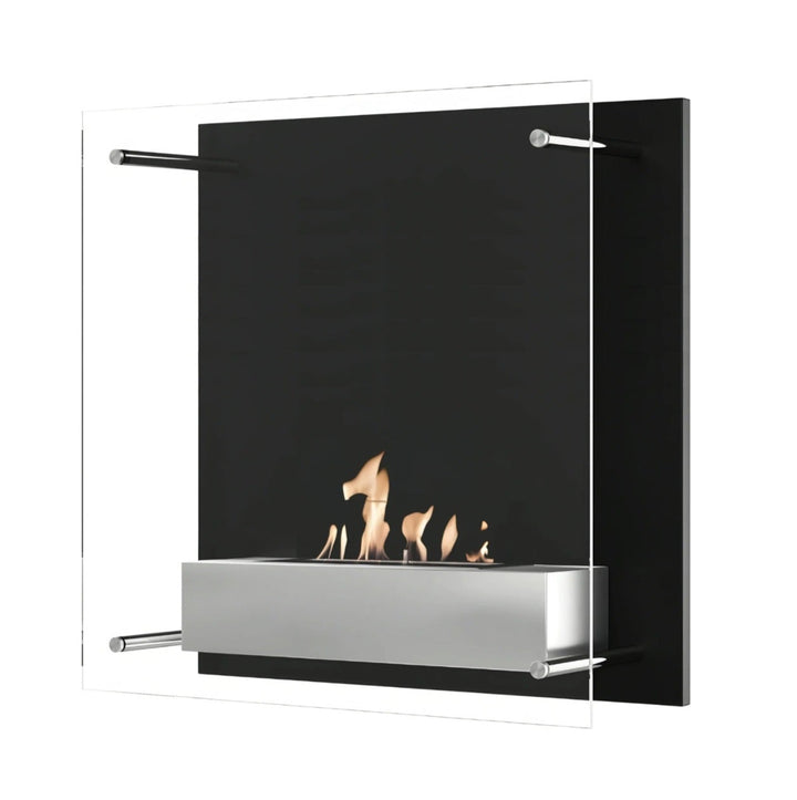 Bioethanol Wandkamin SQUAREBOX in Schwarz mit Glas und Flammen - Seitenansicht