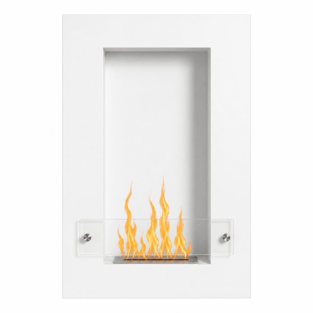 WIKAO Bioethanol Wandkamin und Einbaukamin VERTIGO in Weiß mit Glas, frontal