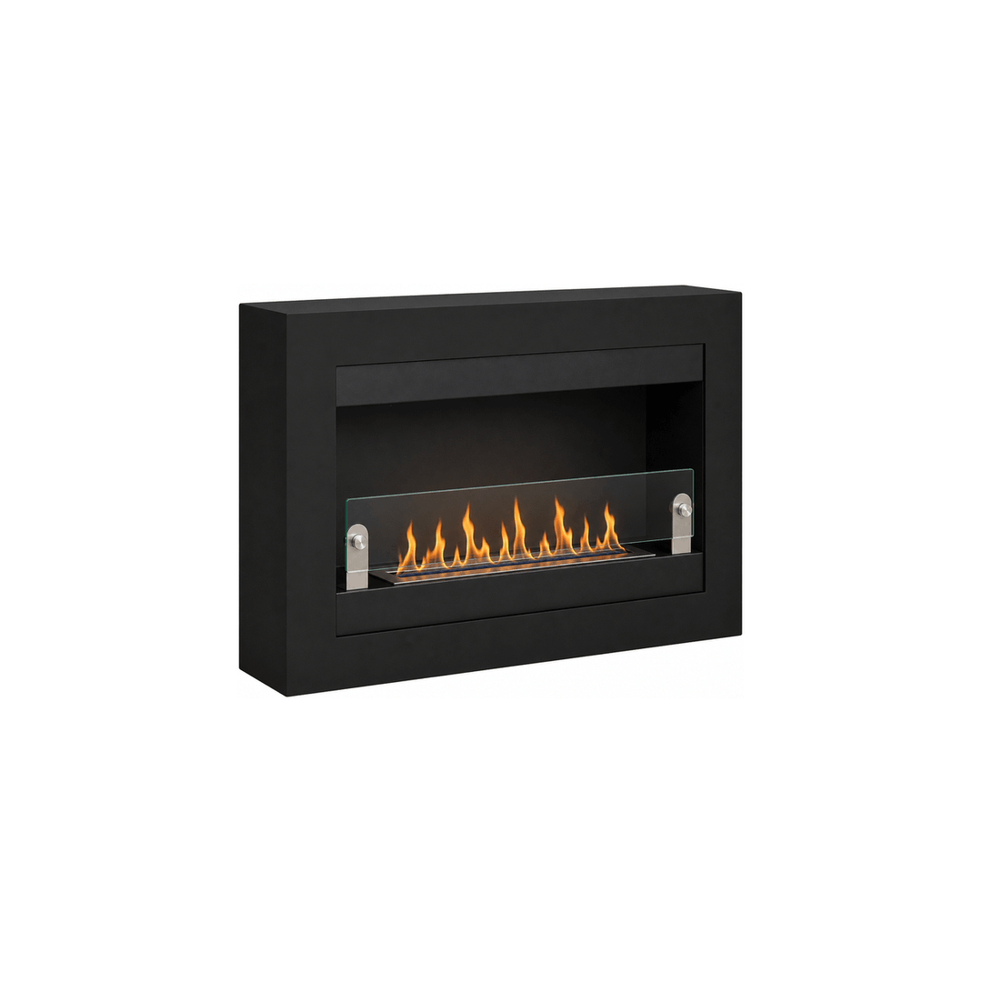 WIKAO Bioethanol Wandkamin VILLA in Schwarz mit Glas, seitlich