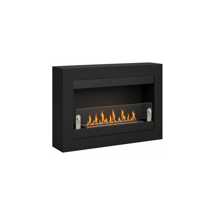 WIKAO Bioethanol Wandkamin VILLA in Schwarz mit Glas, seitlich