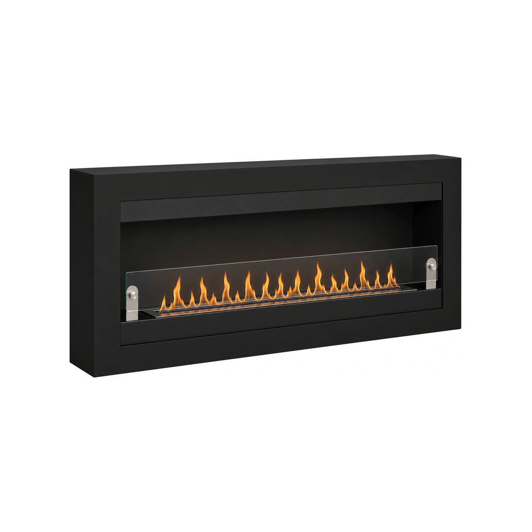 WIKAO Bioethanol Wandkamin VILLA XL in Schwarz mit Glas, seitlich