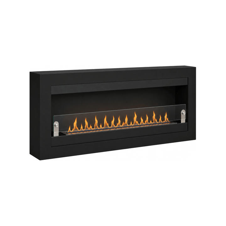 WIKAO Bioethanol Wandkamin VILLA XL in Schwarz mit Glas, seitlich
