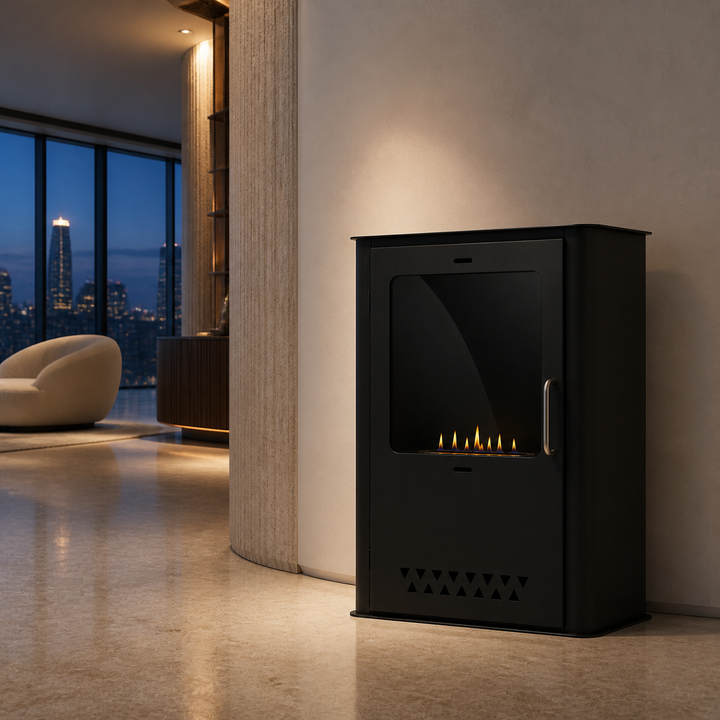 CALENZARA Bioethanol Standkamin im modernen Penthouse