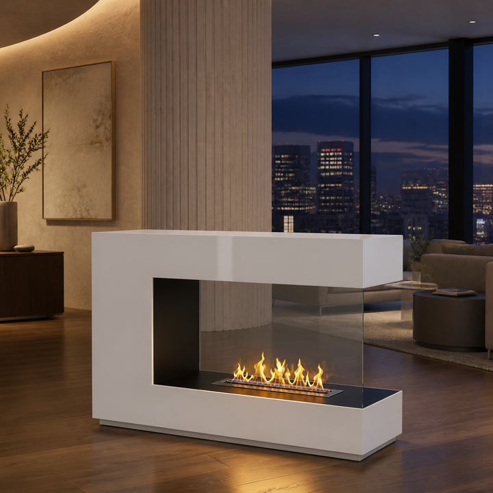 CELIANO Bioethanol Standkamin mit transparenter Rückscheibe im modernen Penthouse