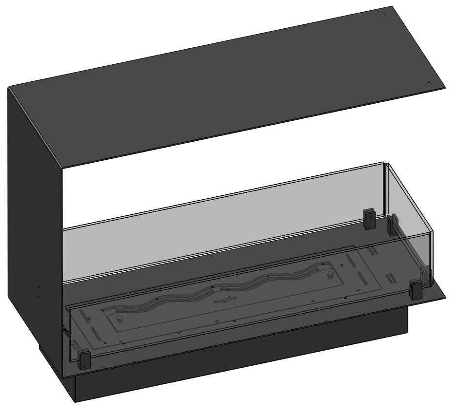 Dreiseitiger Bioethanol Einbau Kamin Ofen Inside U Slim 80 3D-Modell Visualisierung