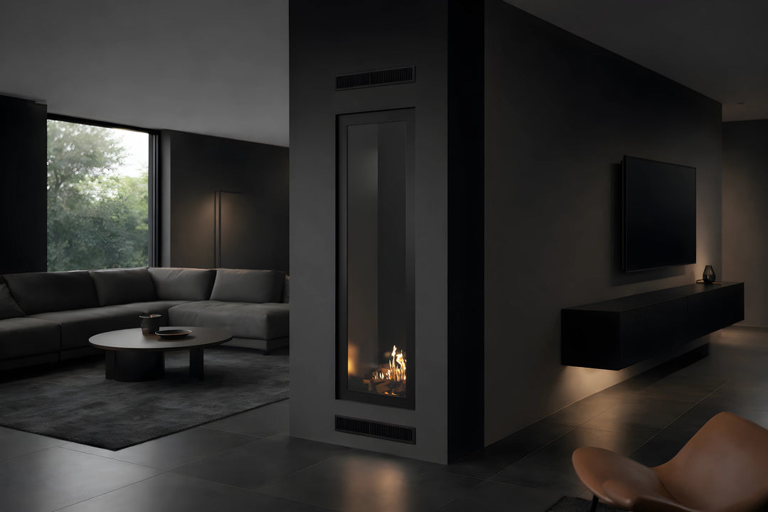Bioethanol Raumteiler Kamin Vollglas FAME Vertikal 60x180 Seitenansicht